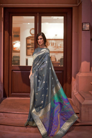 GREY MODAL HANDLOOM WEAVING SAREE