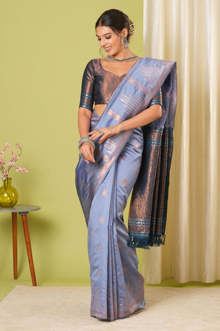 Grey Banarasi Silk Saree_Kumari Sarees