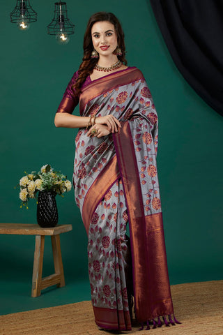 Grey Banarasi Silk Saree_Kumari Sarees