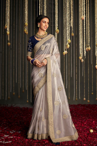 GREY SOFT TISSUE SILK SAREE