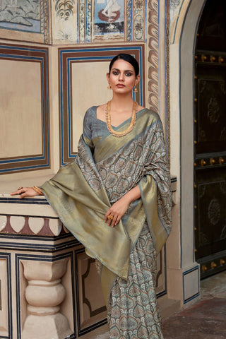 Grey Pure Handloom Silk Saree