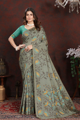 GREY PURE JAMDANI MULMUL COTTON SAREE