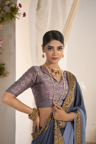 Grey Pure Silk Creep Saree_Kumari Sarees