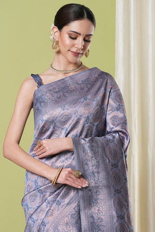Grey Banarasi Silk Saree_Kumari Sarees