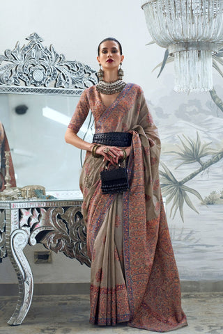 GREY MODAL HEAVY KASHMIRI HANDLOOM WEAVING SAREE