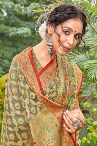 Grey Banarasi Organza Silk Saree