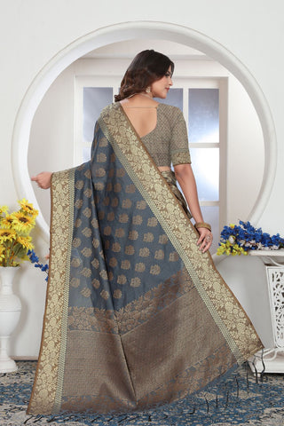 Grey Chanderi Cotton Saree