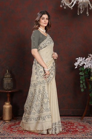 Grey Mulmul Jamdani Cotton Saree