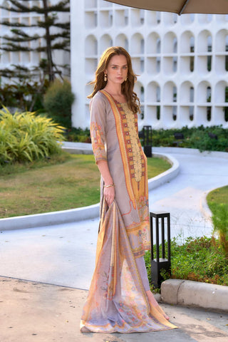 Grey Vatican Silk Blend With Embroidery Kurta Set_Kumari Sarees