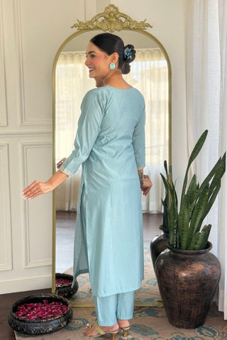 Grey Viscose Chanderi With Embroidered Kurta Set_Kumari Sarees