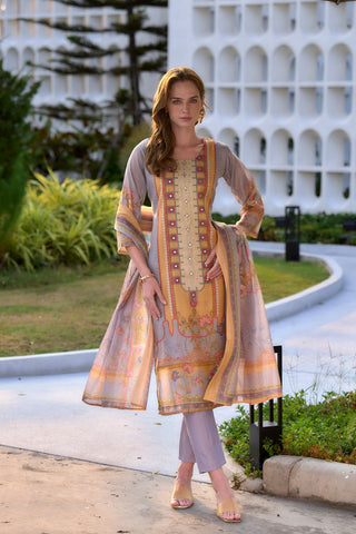 Grey Vatican Silk Blend With Embroidery Kurta Set_Kumari Sarees