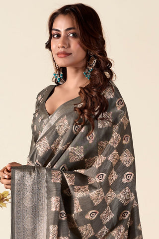 Grey Soft Dola Silk Saree