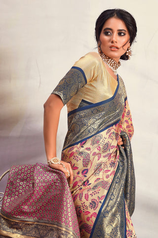 Light Grey Pure Dharamavaram Silk Saree