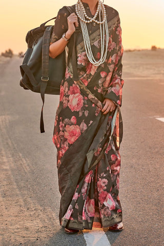 BROWN HANDWOVEN TUSSAR SILK SAREE WITH BLOUSE