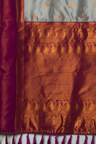 Grey & Maroon Banarasi Silk Saree_Kumari Sarees