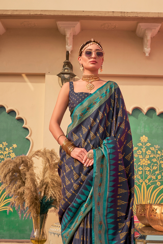 Grey Patola Silk Saree