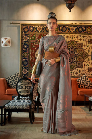 GREY KANJEEVARAM HANDLOOM SILK SAREE 