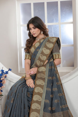 GREY CHANDERI COTTON SAREE