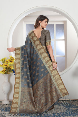 GREY CHANDERI COTTON SAREE