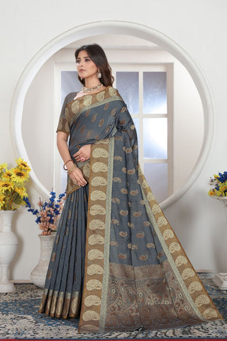 GREY CHANDERI COTTON SAREE