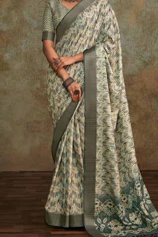 Grey Handloom With Sequence Weaving In Body Saree