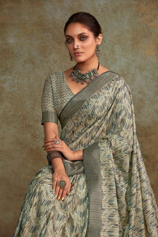 Grey Handloom With Sequence Weaving In Body Saree