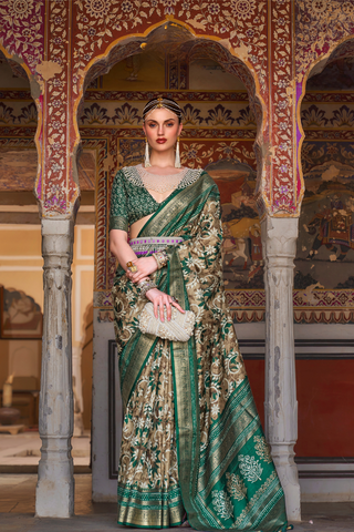 Dark Green Banarasi Patola Silk Saree