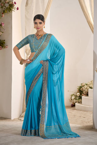 Blue Pure Silk Creep Saree_Kumari Sarees