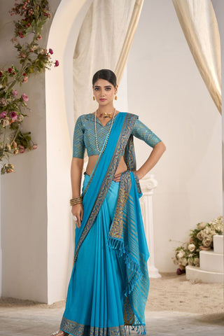 Blue Pure Silk Creep Saree_Kumari Sarees