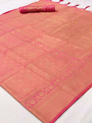 Peach Kanjeevaram Handloom Silk Saree