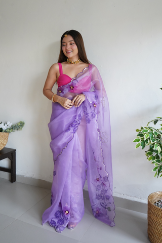 Lavender Organza Silk Saree_Kumari Sarees