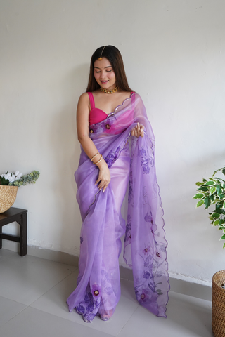 Lavender Organza Silk Saree_Kumari Sarees