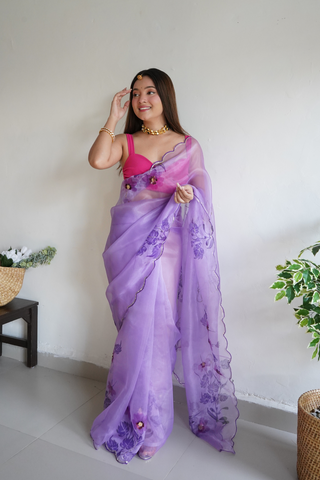 LAVENDER ORGANZA SILK SAREE