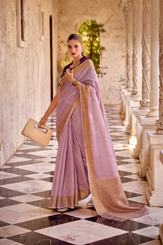 LAVENDER TISSUE LINEN SILK SAREE