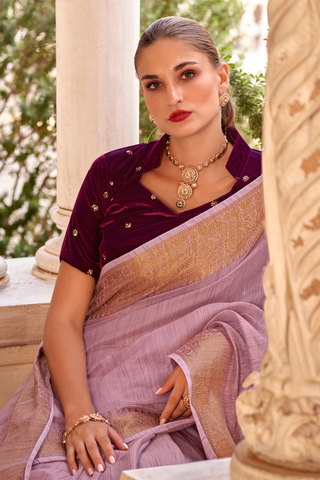 LAVENDER TISSUE LINEN SILK SAREE