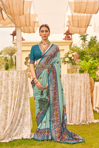 LIGHT BLUE BANARASI PATOLA SILK SAREE