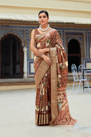 LIGHT BROWN DOLA VISCOSE WITH TOP CLASS PRINT SAREES