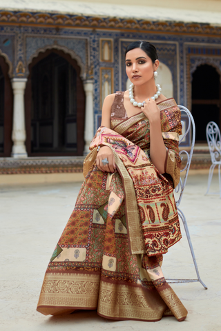 LIGHT BROWN DOLA VISCOSE WITH TOP CLASS PRINT SAREES