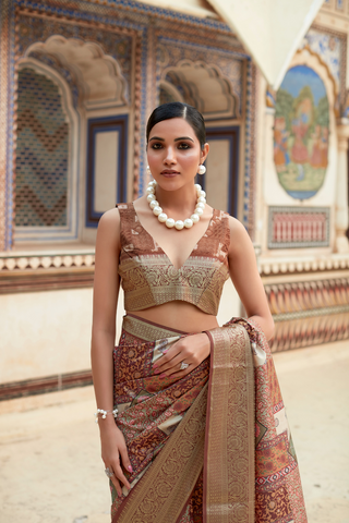 LIGHT BROWN DOLA VISCOSE WITH TOP CLASS PRINT SAREES