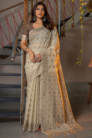 LIGHT BROWN SOFT COTTON JAMDANI SAREE