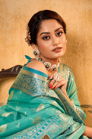 LIGHT GREEN BANARASI TISSUE SAREE