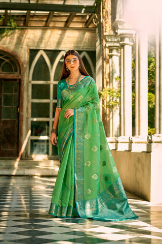 LIGHT GREEN TISSUE SILK SAREE