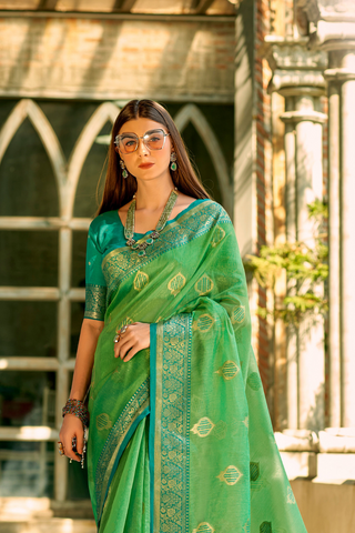 LIGHT GREEN TISSUE SILK SAREE