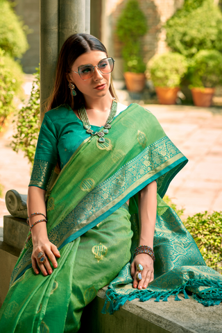 LIGHT GREEN TISSUE SILK SAREE