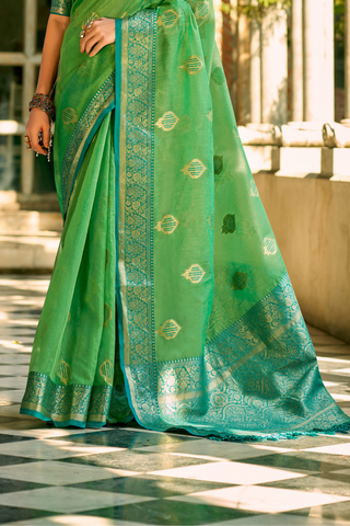 LIGHT GREEN TISSUE SILK SAREE