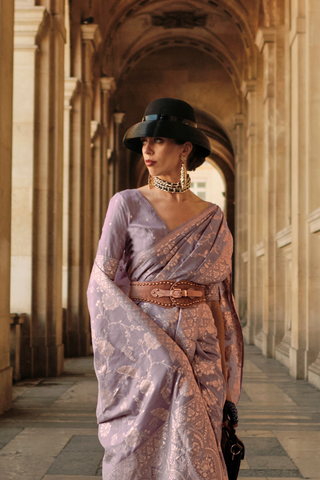 LILAC GOTA HANDLOOM WEAVING SILK SAREE