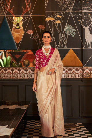 LIGHT BROWN WOVEN PURE VISCOSE SAREE