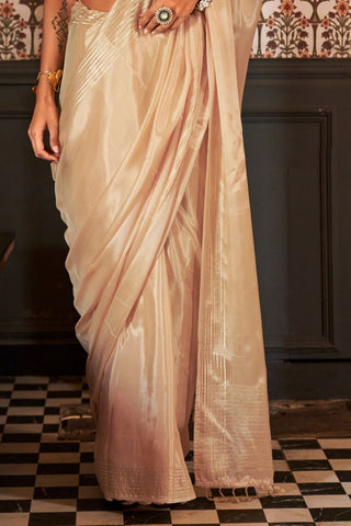 LIGHT BROWN WOVEN PURE VISCOSE SAREE