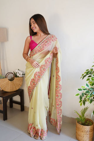 YELLOW VISCOSE SAREE