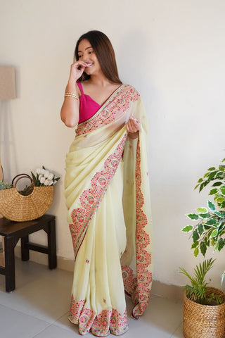 YELLOW VISCOSE SAREE